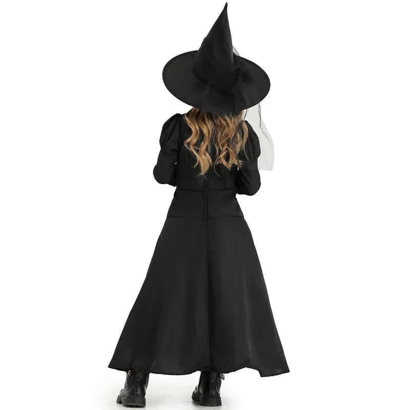 Halloween Wizard Cosplay Costume Kids Adult Halloween Women Deluxe Wicked Witch Costume Black