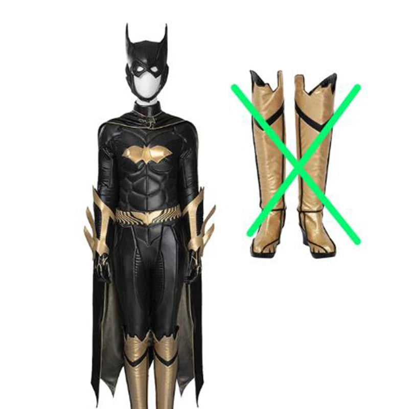 Arkham Knight Barbara Gordon Costume Battle Bat Suit with Cape Mask Black Jumpsuit - NO Mask Cape Shoes / XS（old）