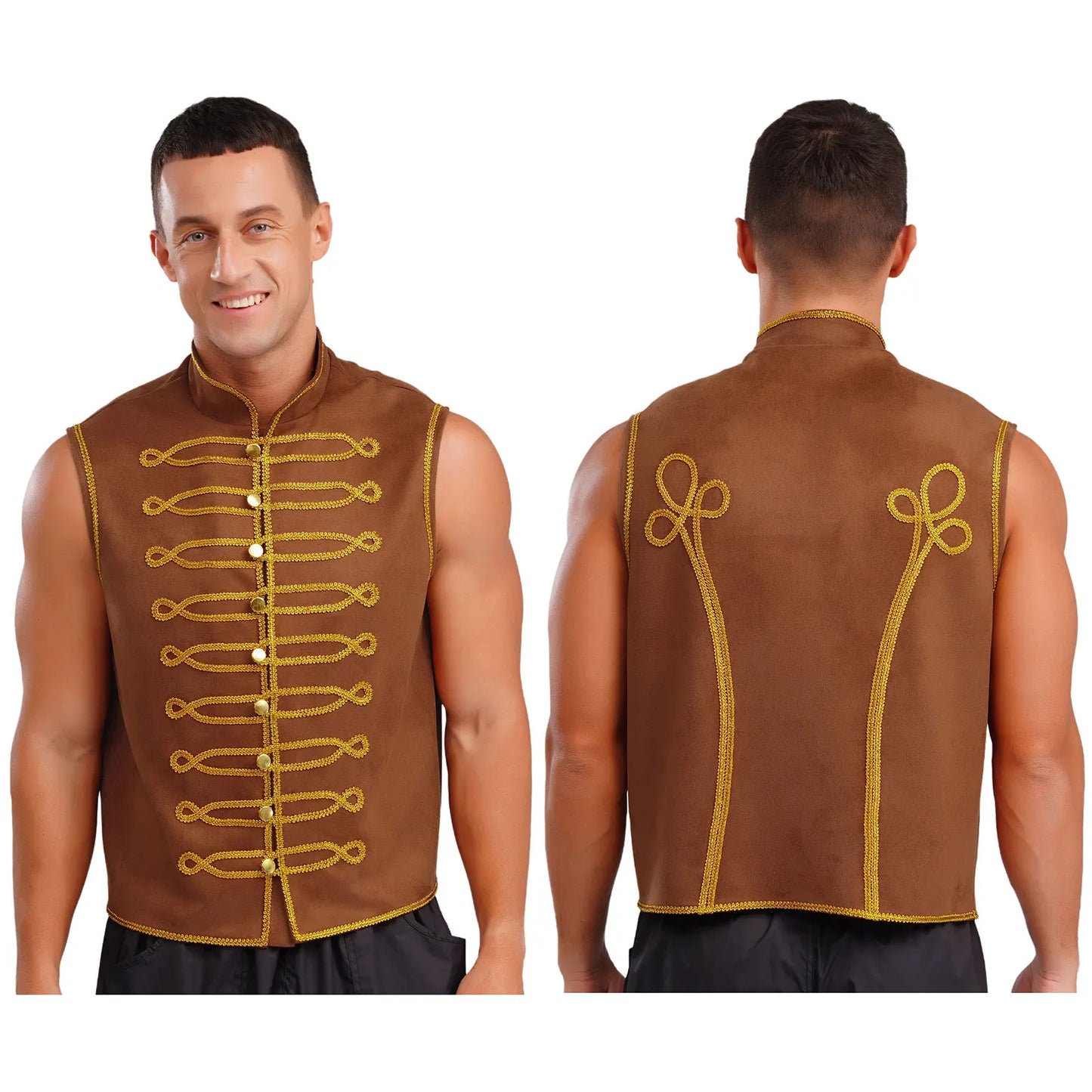 Men's Halloween Medieval Renaissance Costume Punk Costume Stand Collar Gold Trimming Gold - Black / XL