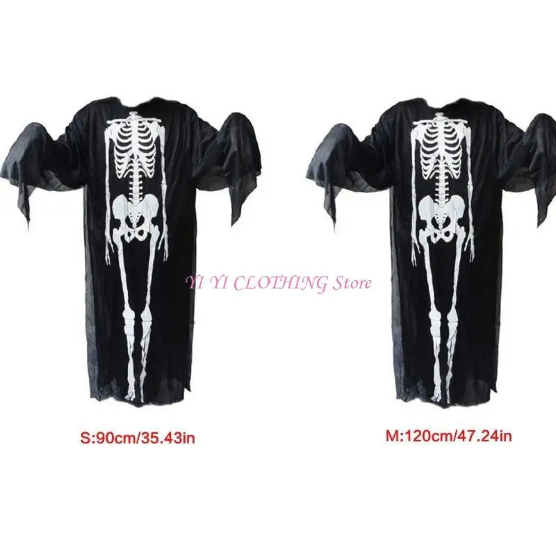 Halloween Skull Skeleton Costume Scary Ghost Robe with Front Bone Print for Kids Adult - View 6