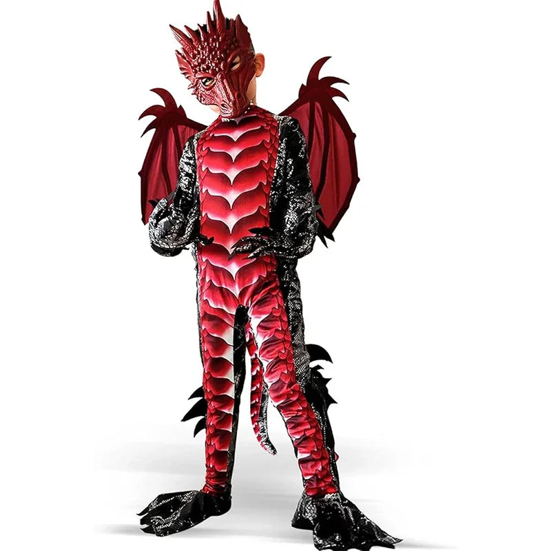 Dragon Jumpsuit With Wing And Mask Outfit Child Boys Black Blue Dragon Costume Dress