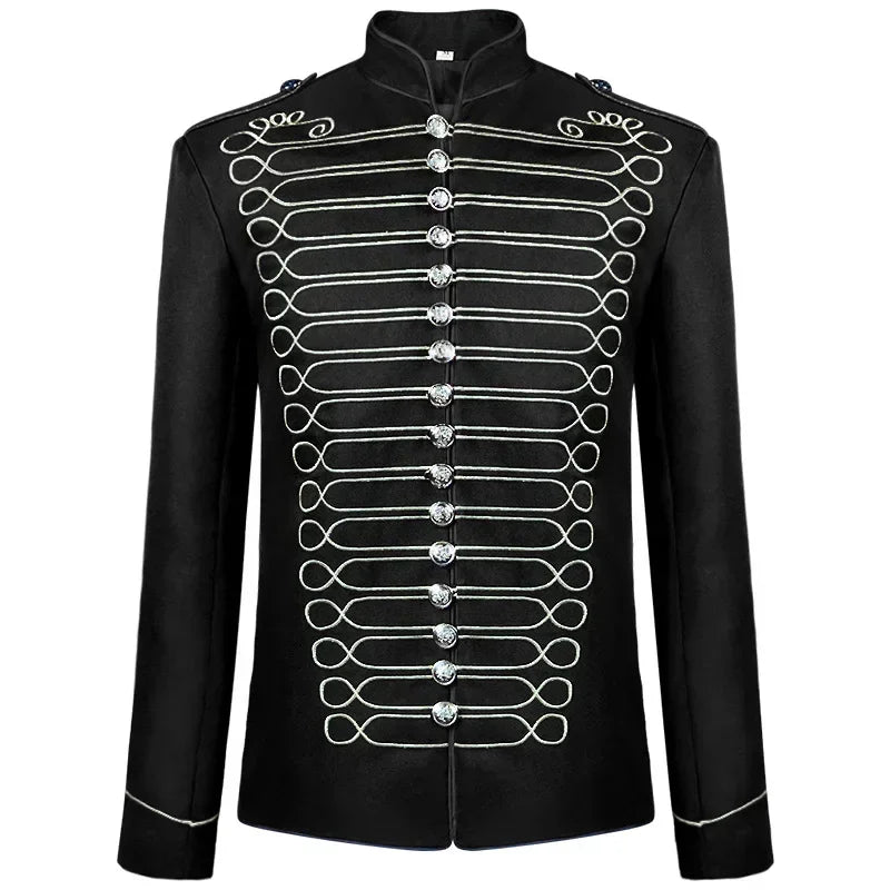Halloween Costume Men's Medieval Jacket Steampunk Hussar Marching Band Military Drummer - Red gold / S