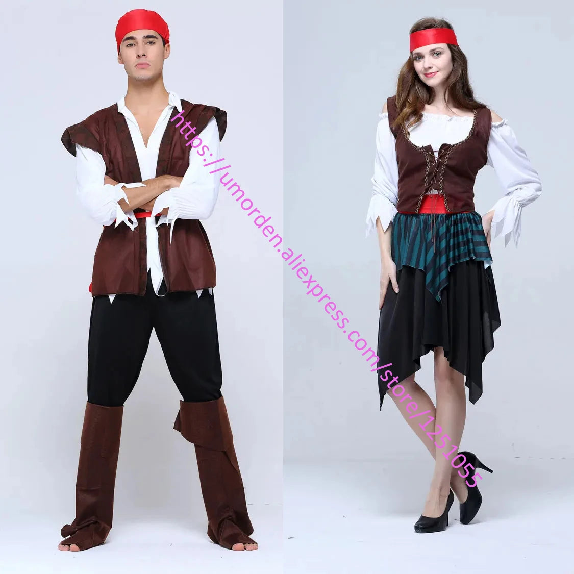 Umorden Halloween Captain Pirate Costumes Adult Costume for Women Men Couples - View 6