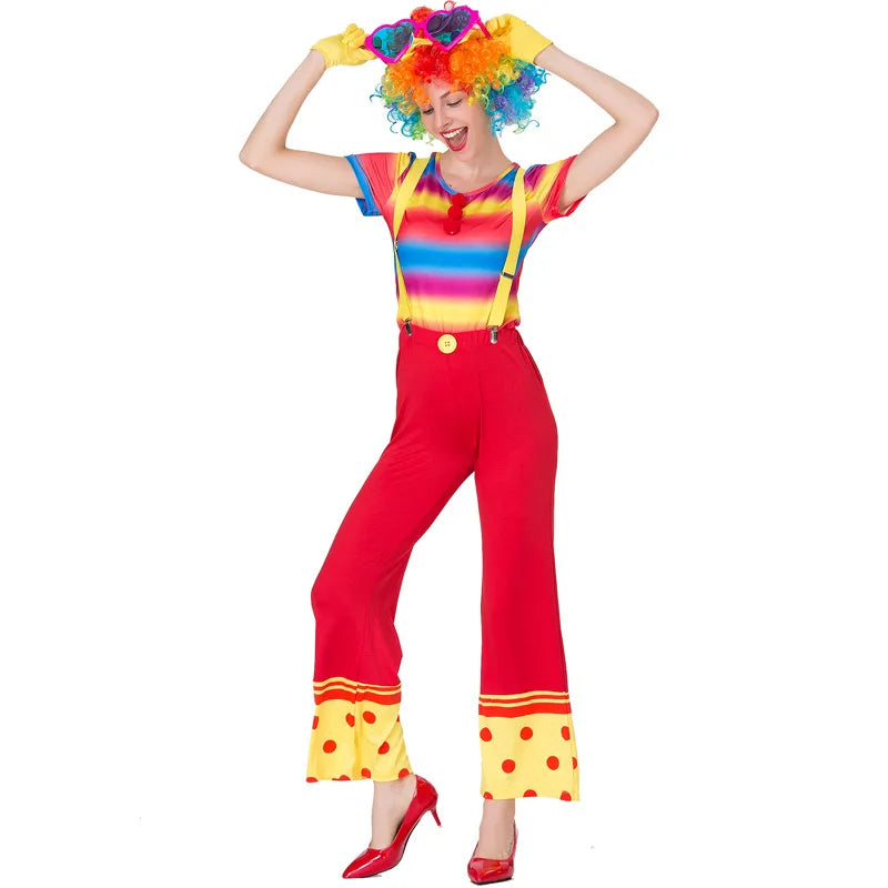 Sexy Clown Costume for Women Clown Costume Fancy Dress Up Halloween Outfits with Wig - MULTI / S