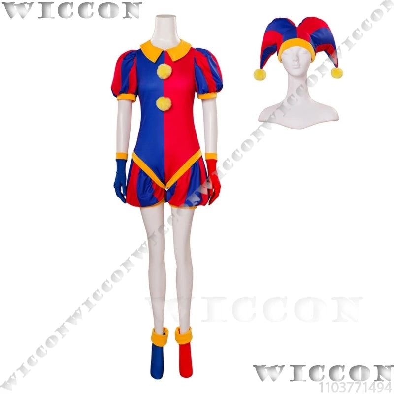 Circus Clown Costume Wig Halloween Scary Pommni Hat Cartoon Complete Unisex Outfit Wig - Hat / M