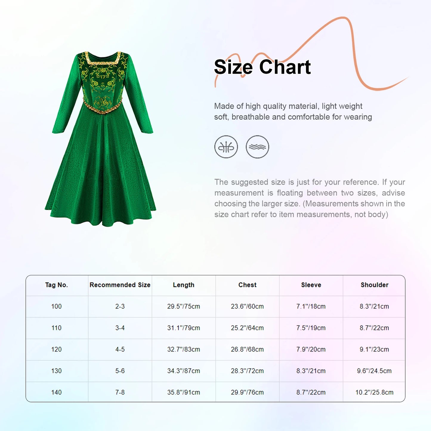 Girls Halloween Cartoon Movie Princess Cosplay Costume Long Sleeve Flower Print Green Dress Gown for Carnival - product image 6