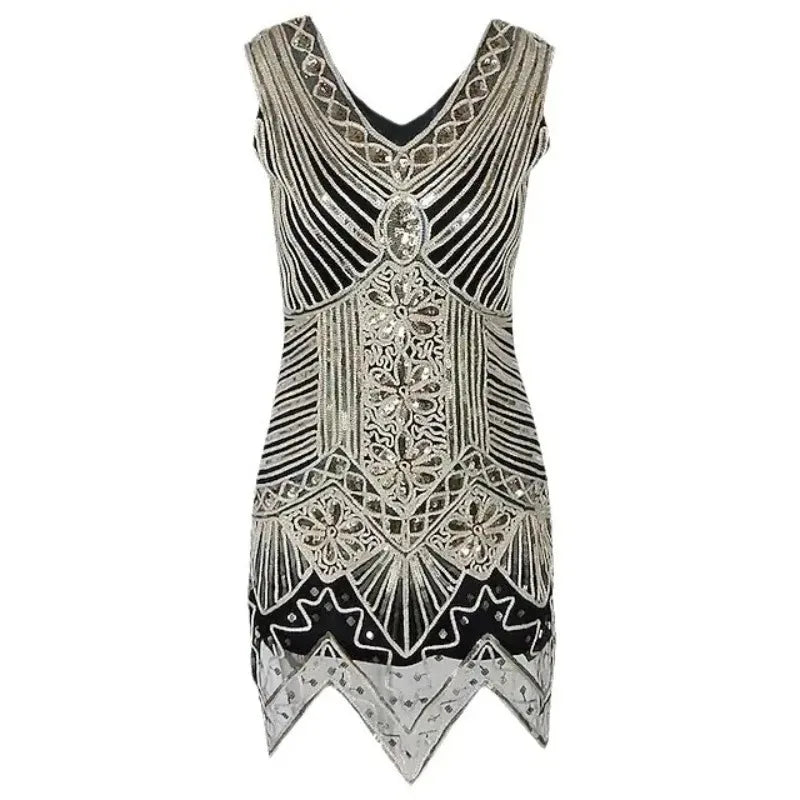 1920s Flapper Dress Women Sexy Beaded Fringe Gown Vintage Sequin Net Costume Gatsby Party Holiday Outfit Jazz Girl Ball Dress Up