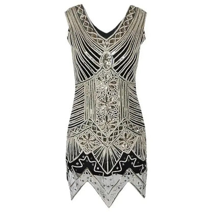 1920s Flapper Dress Women Sexy Beaded Fringe Gown Vintage Sequin Net Costume Gatsby Party Holiday Outfit Jazz Girl Ball Dress Up