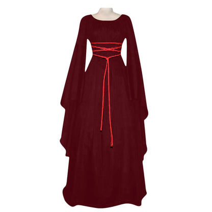 Women's Medieval Long Sleeved Round Neck Lace-Up Waist Irregular Costume - alternate view 8