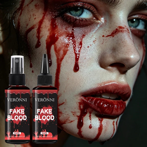 VERONNI Fake Blood Makeup Kit Spray & Squeeze Bottles Realistic Dark Washable Artificial Blood Liquid for - product image 1