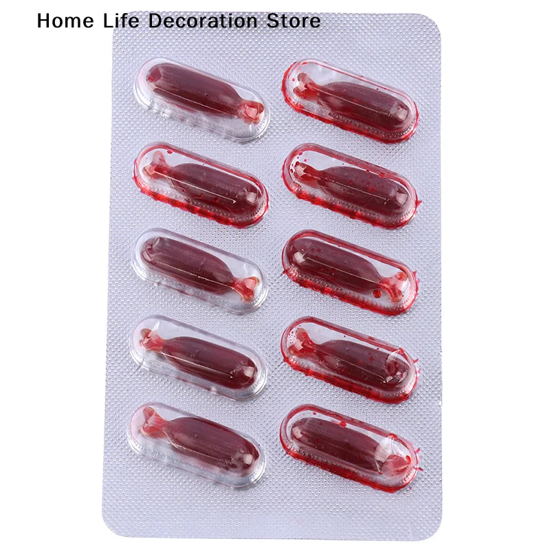 【H】10Pcs Fake Blood Pill Vampire Toy Capsules Horror Funny Toy Halloween Party Cosplay Prank Toy - product image 2
