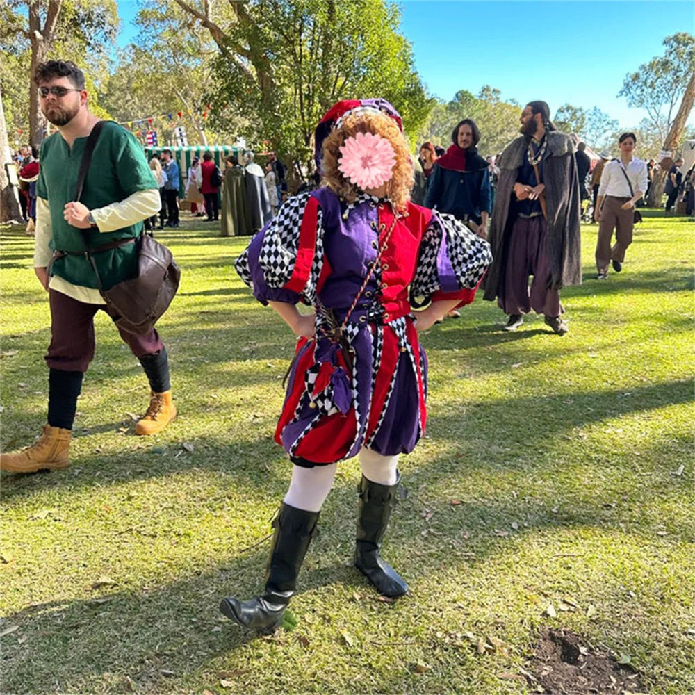 Renaissance Court Jester Costume Suit Medieval Jester Circus Clown Costume Women Men Adult - Color 1 / XL
