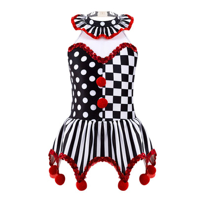 Kids' Clown Jester Circus Halter Neck Checkerboard Sequins Tutu Costume - alternate view 8