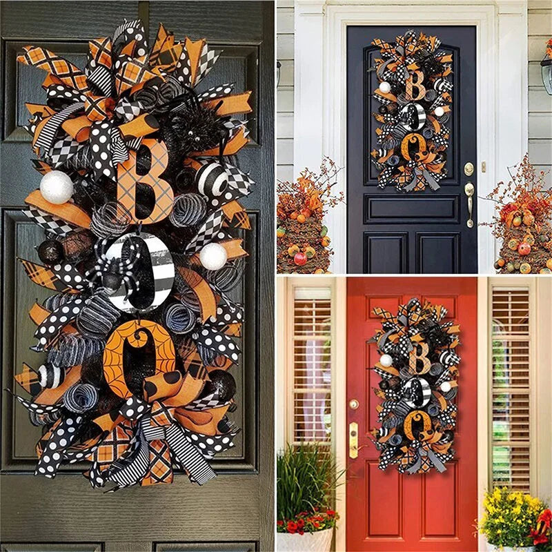50x30cm Halloween BOO Wreath Pumpkin Door Hanging Garland Front Door Porch - product image 4
