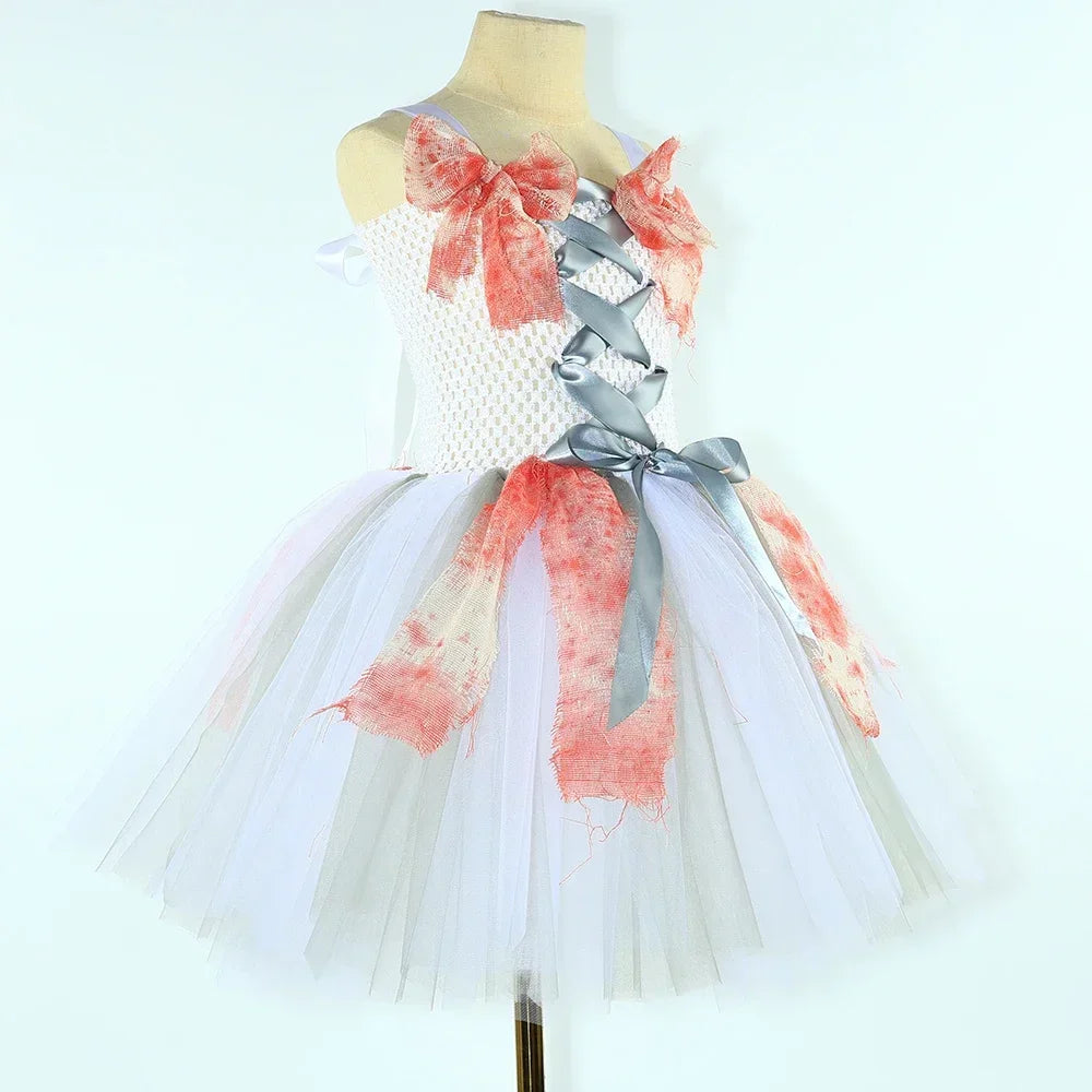 Gothic Zombie Bride Costume Kids Carnival Party Role Play Dress Up Bloody Ghost Dead - product image 5