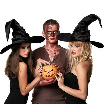 Halloween Witch Hats Black Folds Wizard Hat for Kids Adult Women Men Costume Props - Adulte Hat