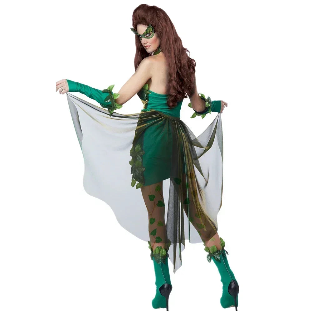 Women's Poison Ivy-Inspired Costume – Green Dress or Stocking Options