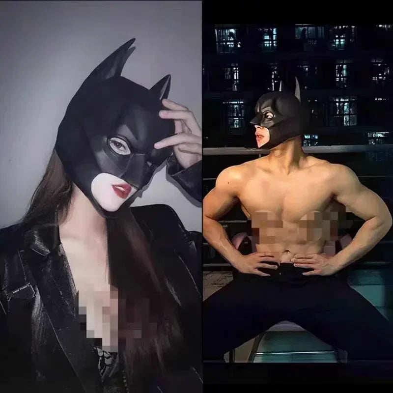 Halloween Black Bat Mask Superhero Costume Prop Dark Knight Style Cowl Latex Half Face - View 3