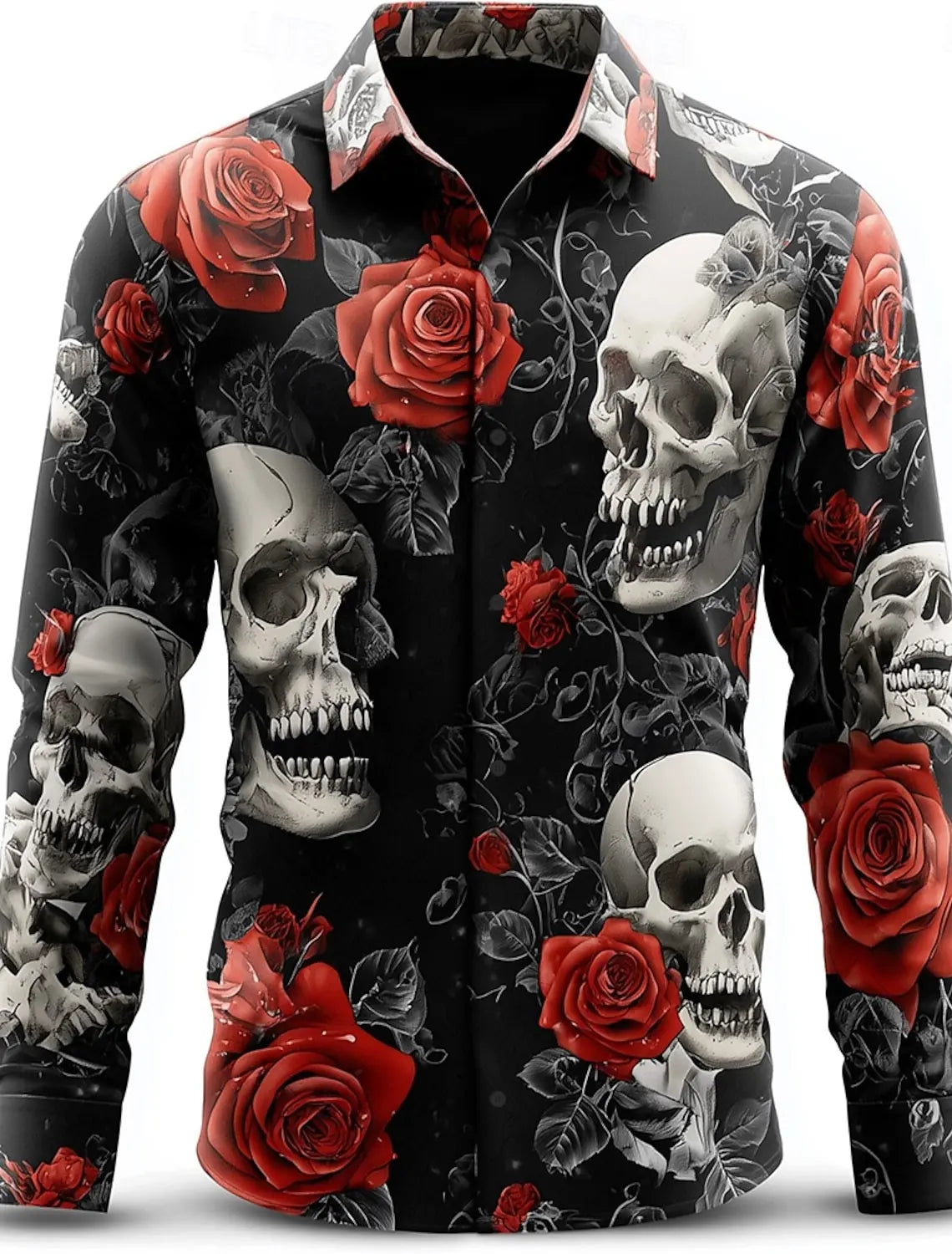 Men's Skeleton Skulls Shirt Button Long Sleeve Costume - alternate view 17