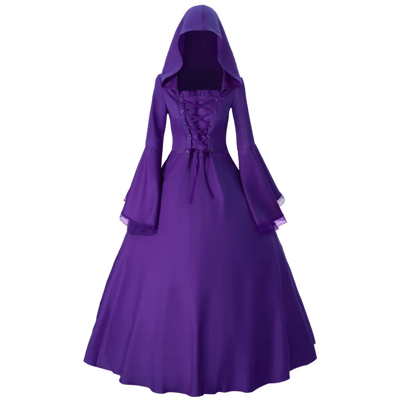 Halloween Costume Sleeve Bell Sleeve Dress Retro Renaissance Gothic Costume Medieval Dress - Black / M