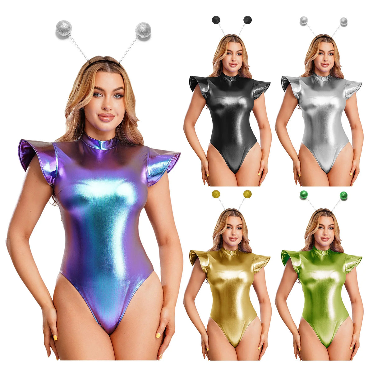 TiaoBug Women's Metallic Space Costume – Astronaut Bodysuit & Headwear