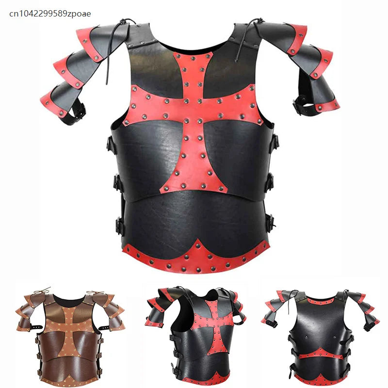 Medieval Crusader Knights Templar Costume Body Chest Armor Steampunk Dark Cross Leather - Red / One Size