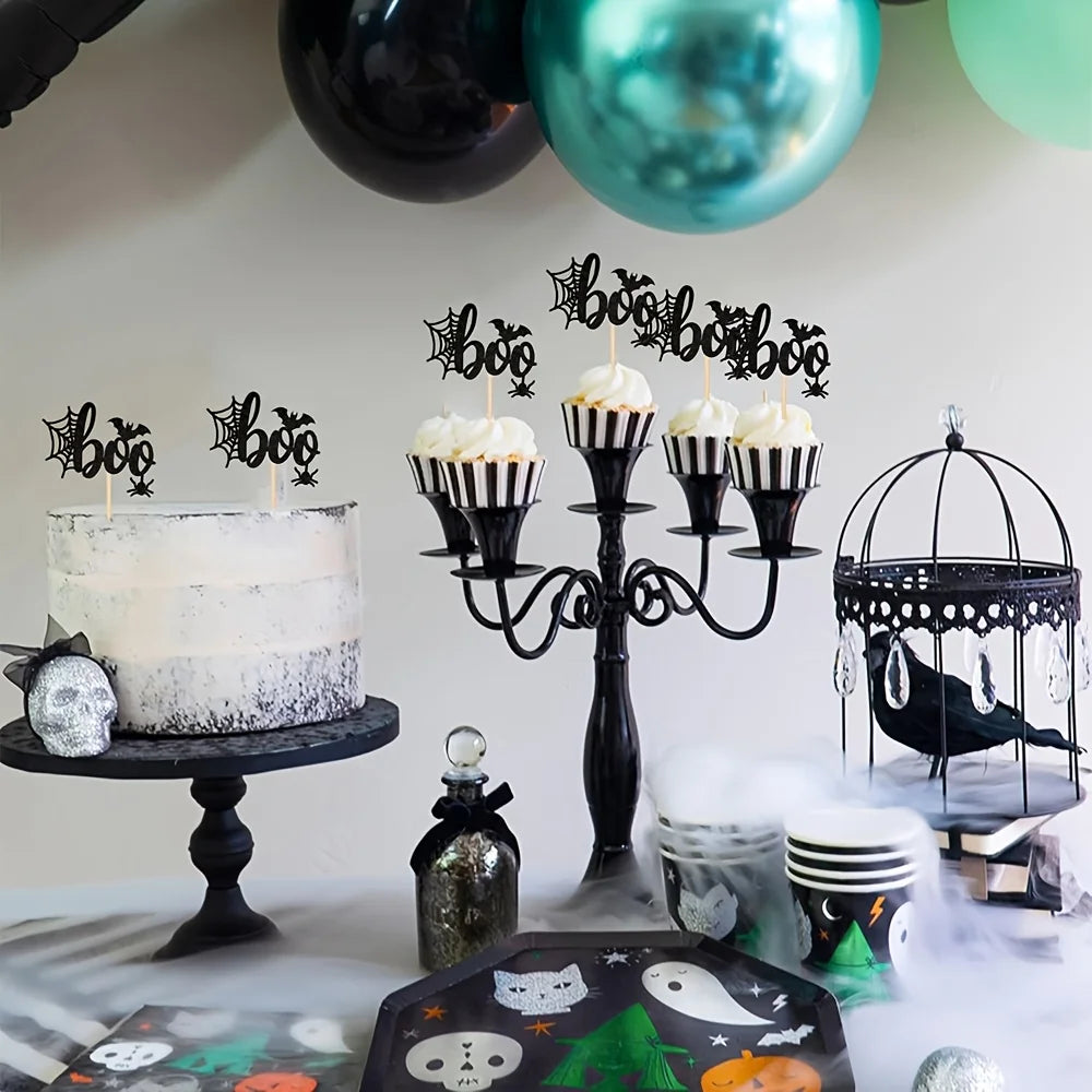 12/24Pcs Halloween Boo Glitter Bat Cupcake Topper Picks Halloween Birthday - product image 4