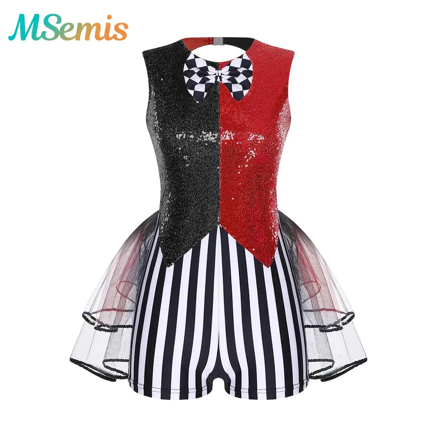 Women's Mad Circus Clown Rompers Bodysuit Ballet Dance Costume Sequin and Striped Checker - Blue Purple / 3XL