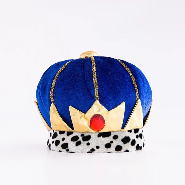 Props Prince King Show Crown Hat Pharaoh Mardi Gras Velvet Decoration - Blue