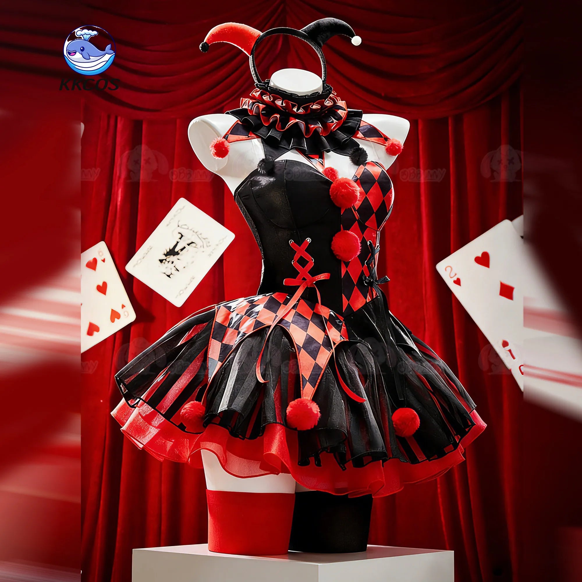 Staggering Number Circus Grotesque Circus Red and Black Gothic Clown Halloween Dress - Costume / M