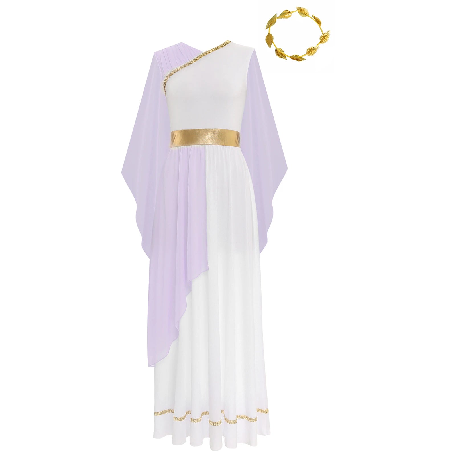 Women's Halloween Greek Beauty Costume Gold Leaves Garland Headwear and Cap Sleeve Ancient - Lavender / XXL