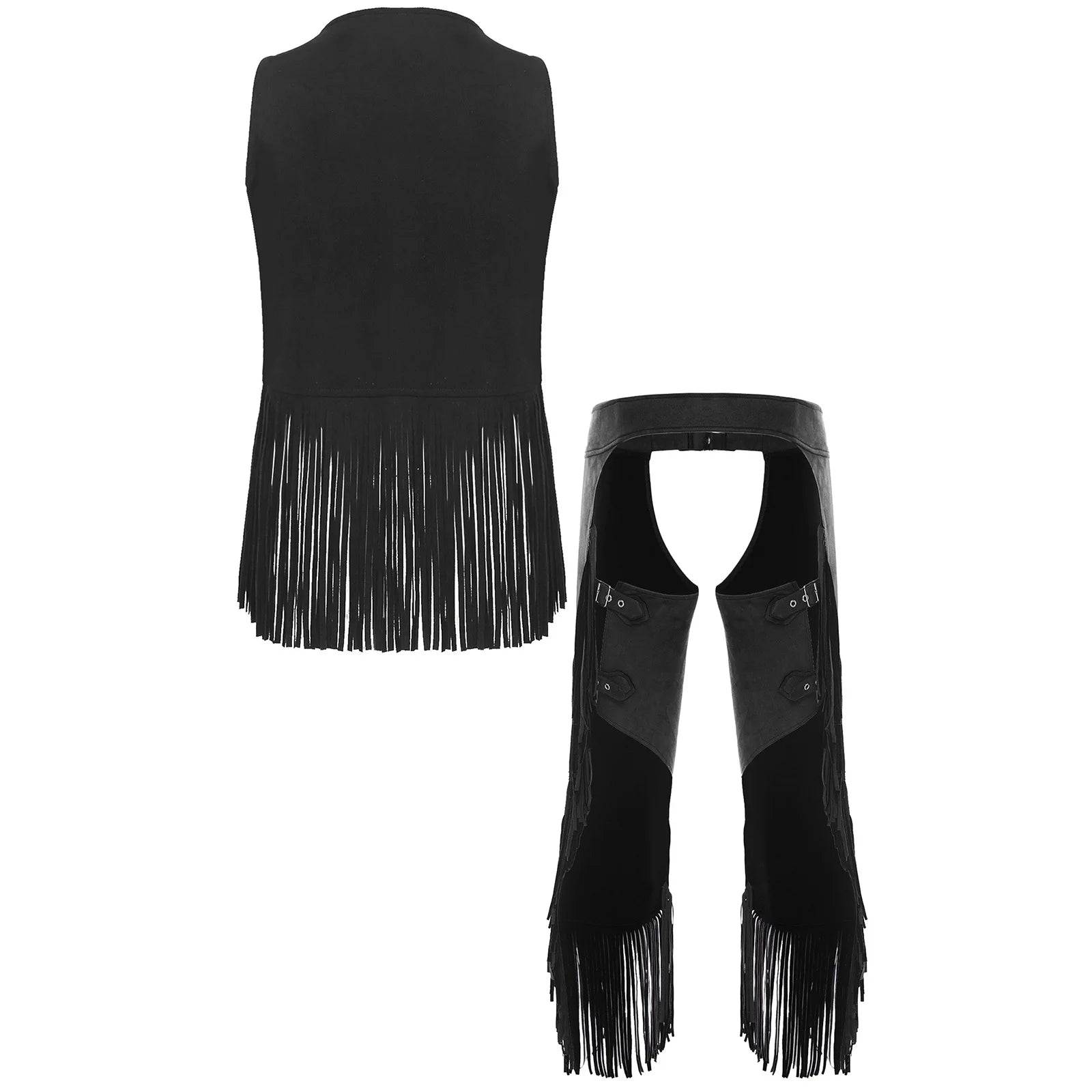 Men's Gothic Faux Suede Western Cowboy Punk Open Front Halloween Costume - Black C / M