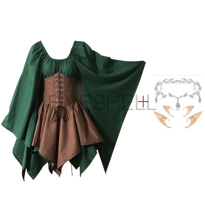Women's Medieval Palace Victoria Vintage Fairy Elf Princess Bandage Halloween Costume - set as show / 5XL