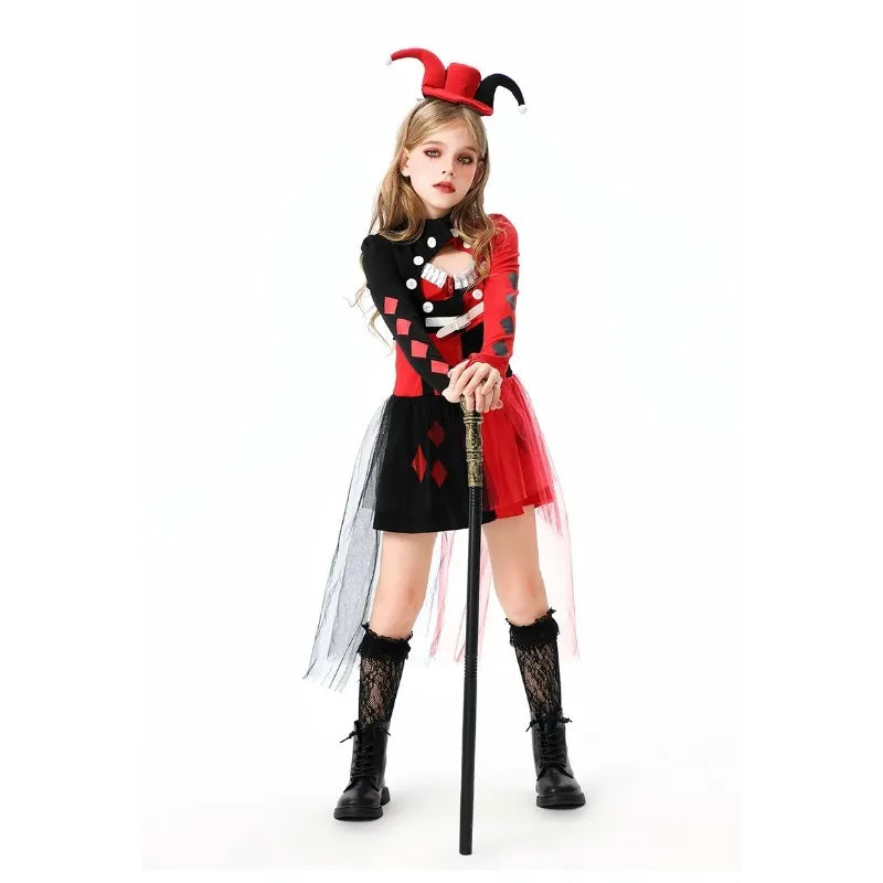 Halloween Costume Horror Clown Dresses Pants Headwear Sets Theme Outfits for Girls - 07 / Adult M