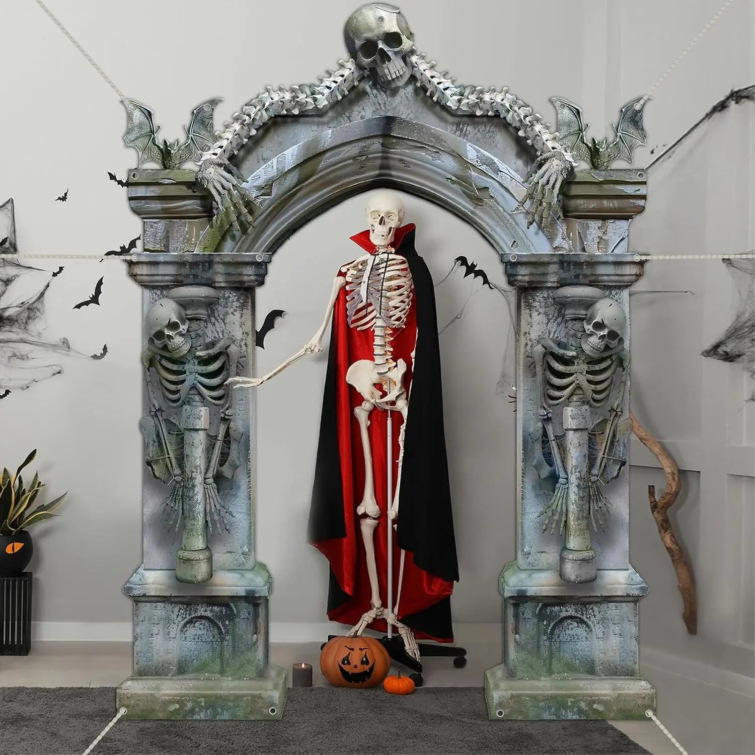 Halloween Skeleton Party Decorations Scary Tombstones Door Banner Creepy Bats Photo Booth - Discount Halloween City