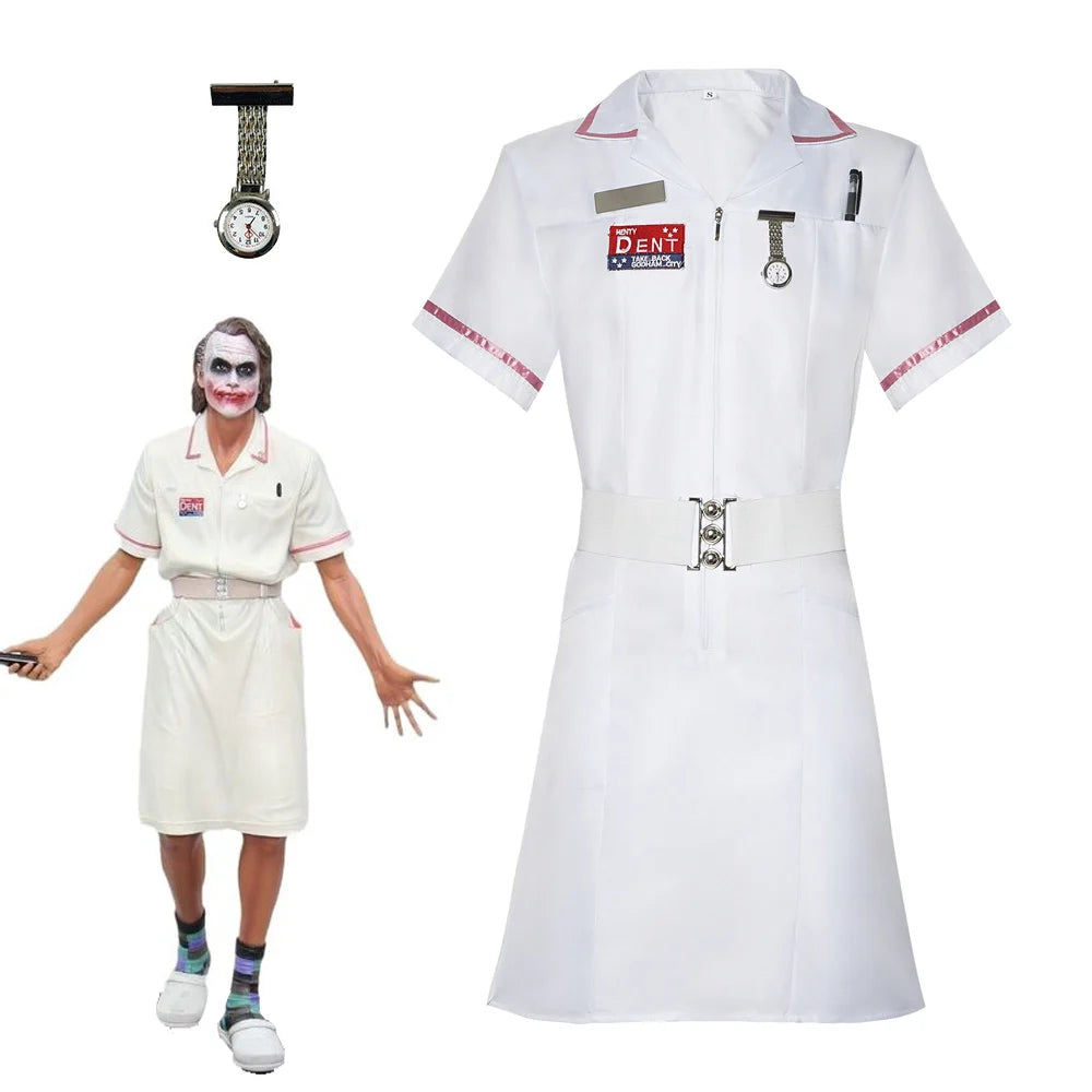Dark Clown Costume Horror Nurse Costume Super Villain Cosplay Dress Belt Pocket Watches - suits / L