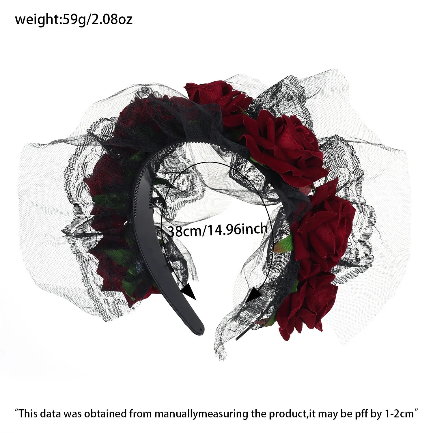 Darkness Hairbands Halloween Party performance Headdress Lace Rose Flower - product image 5