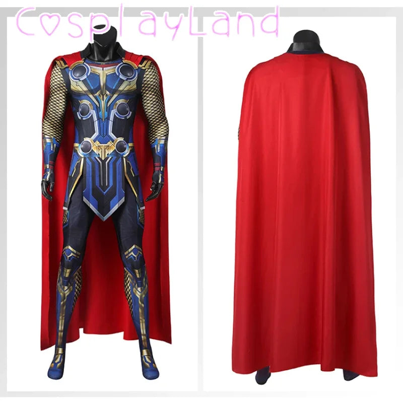 Halloween 3D Printing Bodysuit Love and Thunder Costume Odinson Outfit with Jumpsuit Cape - Full Set / XS（old）