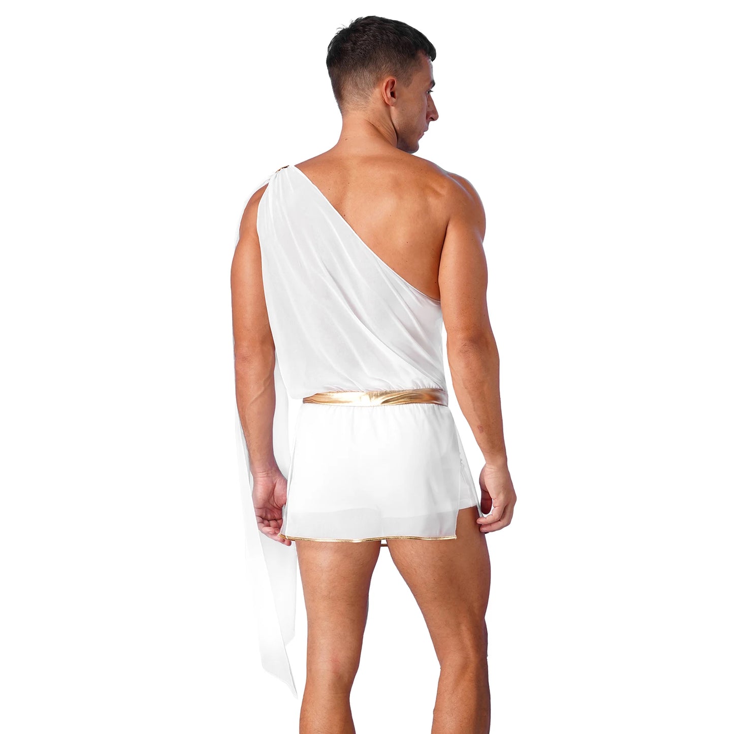 Men's Ancient Greek Mr Toga Costume Outfit Halloween Medieval Knight Warrior Roman - Black / XXL