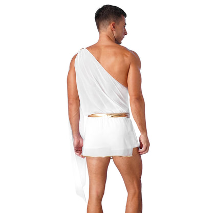 Men's Ancient Greek Mr Toga Costume Outfit Halloween Medieval Knight Warrior Roman - Black / XXL