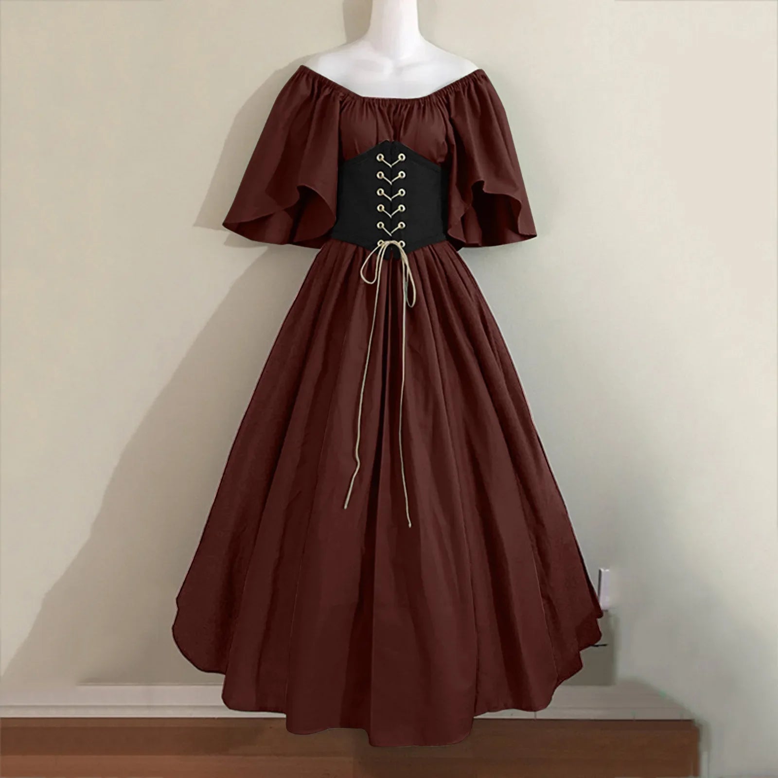 Women's Medieval Retro Contrasting Color Slim Swing Shoulder Costume - alternate view 11