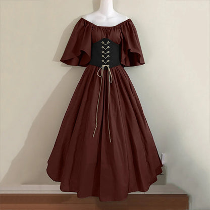 Women's Medieval Retro Contrasting Color Slim Swing Shoulder Costume - alternate view 11