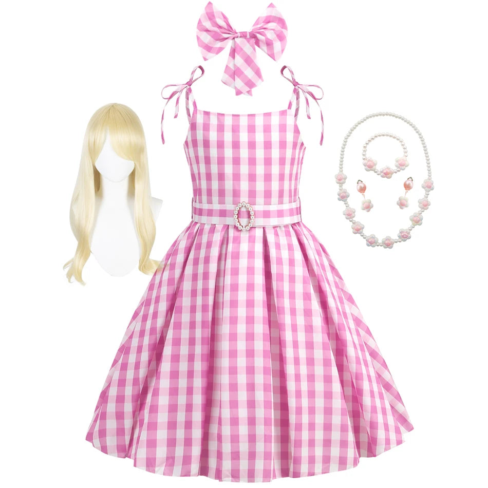 Girls Pink Plaid Princess Halloween Costume Dress