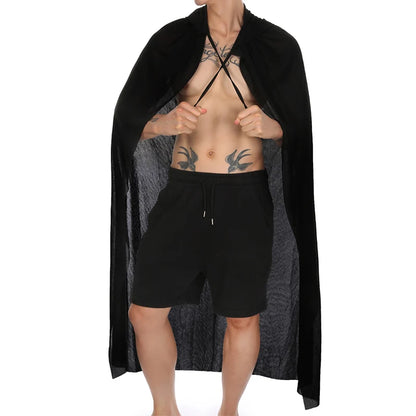 Adult Sexy Hooded Cape Sheer Transparent Stand Collar Erotic Sex Show Costume