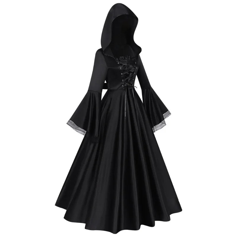 Women Gothic Hooded Long Dress Bell Sleeve Halloween Ghost Bride Witch - product image 5