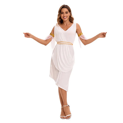 Halloween Costume White Goddess V-neck Irregular Dress Noble and Free Ancient Greek - View 3