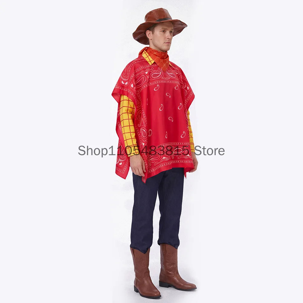 Men's Western Cowboy Toy Costume Toy Movie Story Western Poncho Scarf Bandana Sheriff Costume - cape / M