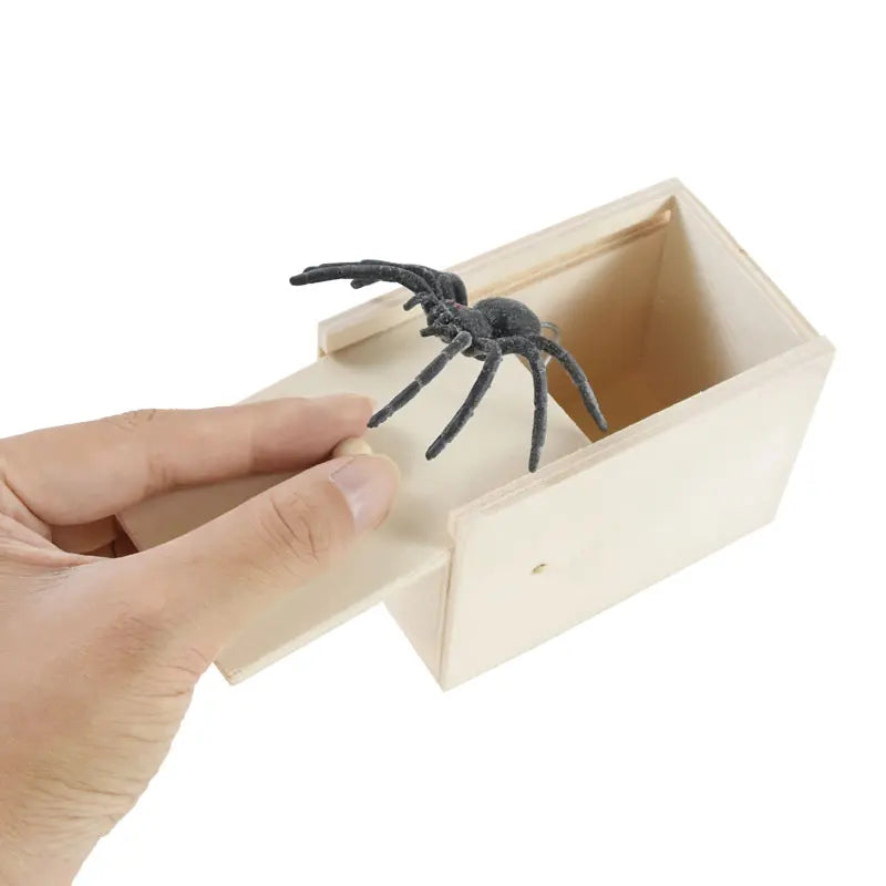 Tricky Fake Spider With Small Wooden Box Prank Joke Toy Haunted House Horror Props Kids Gift Halloween Party - product image 2