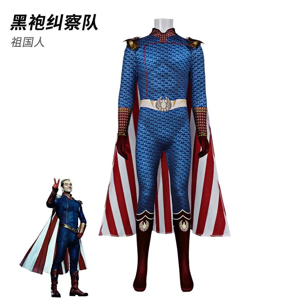 Men's Vintage Hero Themed Suit Red & & Blue Stage Halloween Costume - costume with epaulet / XXL