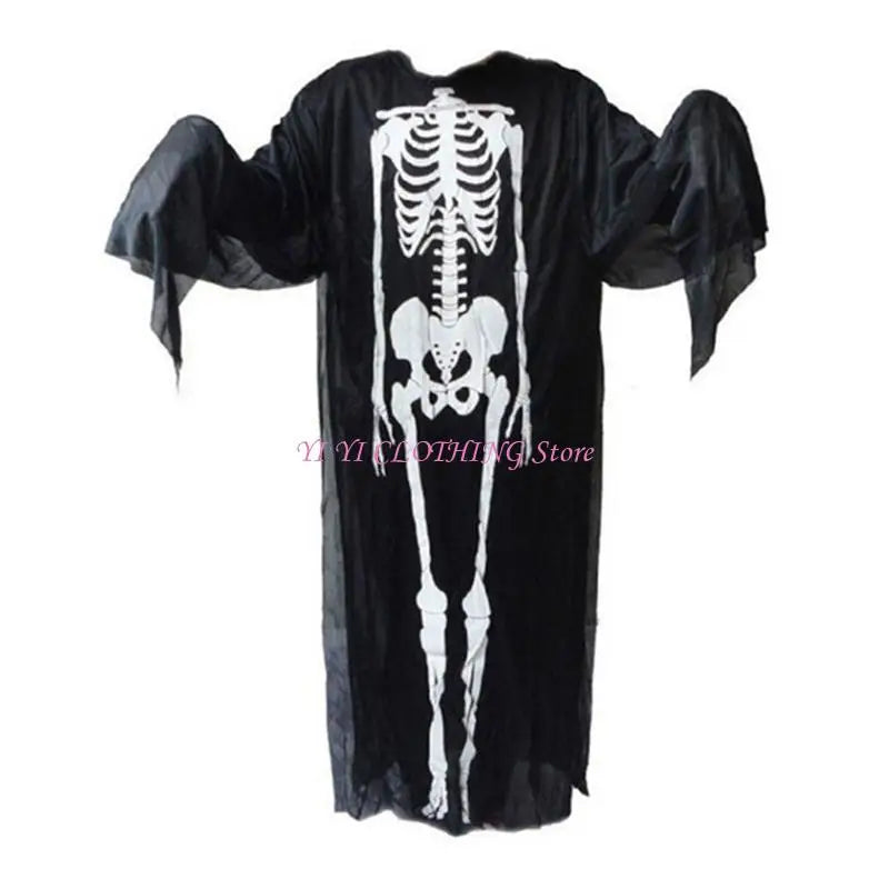 Halloween Skull Skeleton Costume Scary Ghost Robe with Front Bone Print for Kids Adult - View 7